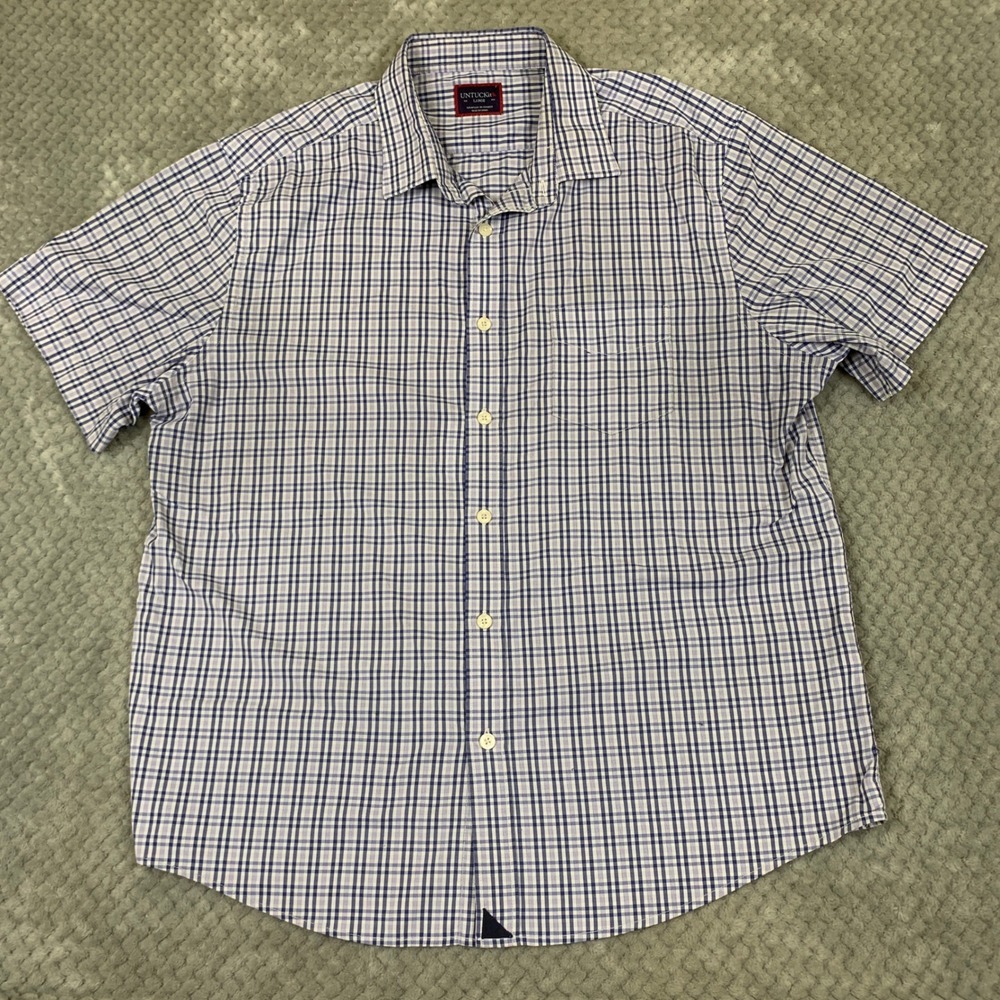 UNTUCKit Prunier Shirt Mens L Purple Plaid Stretch Short Sleeve Button Down